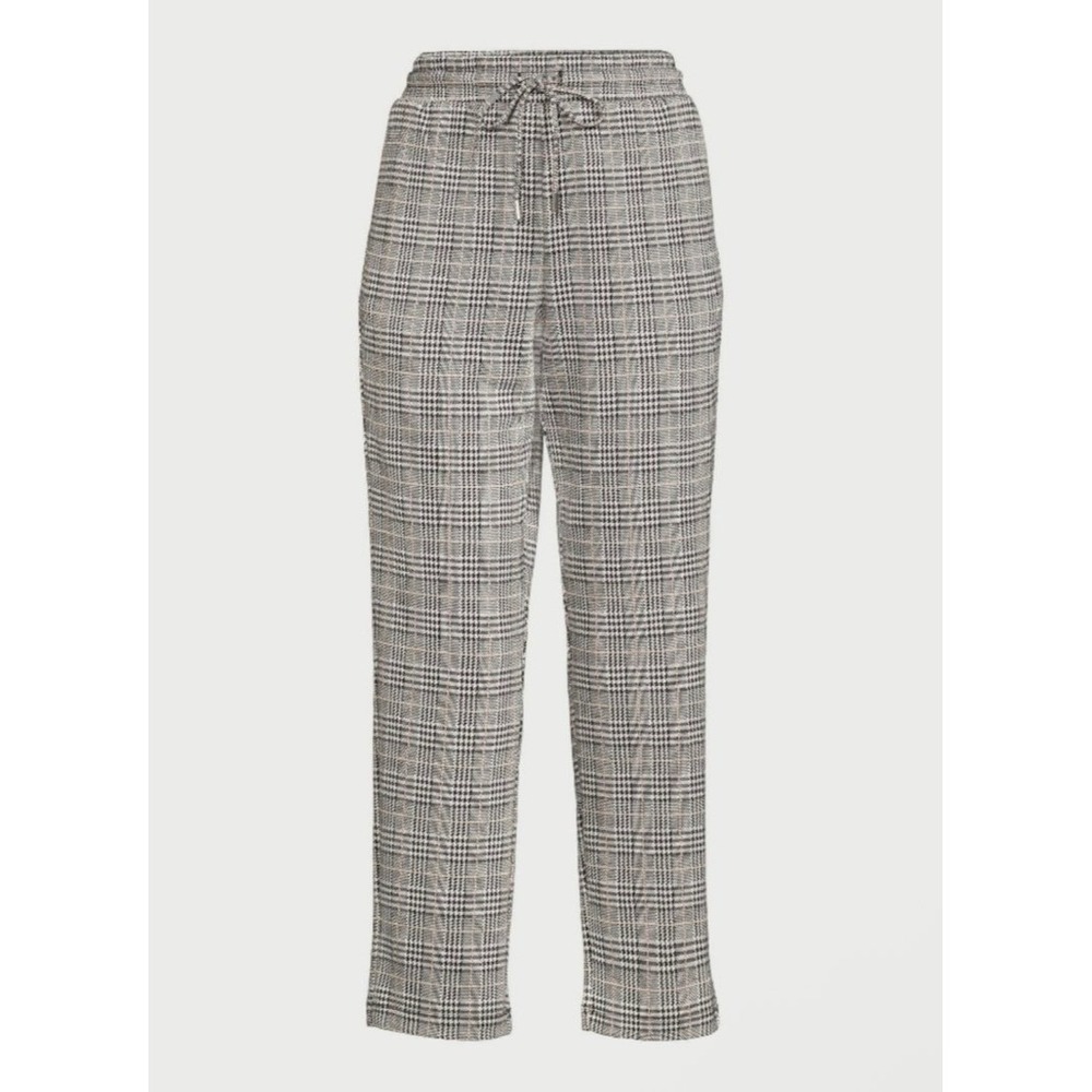 (A4)Time and Tru L 12 14 Black White Glen Plaid Drawstring Trousers Pants